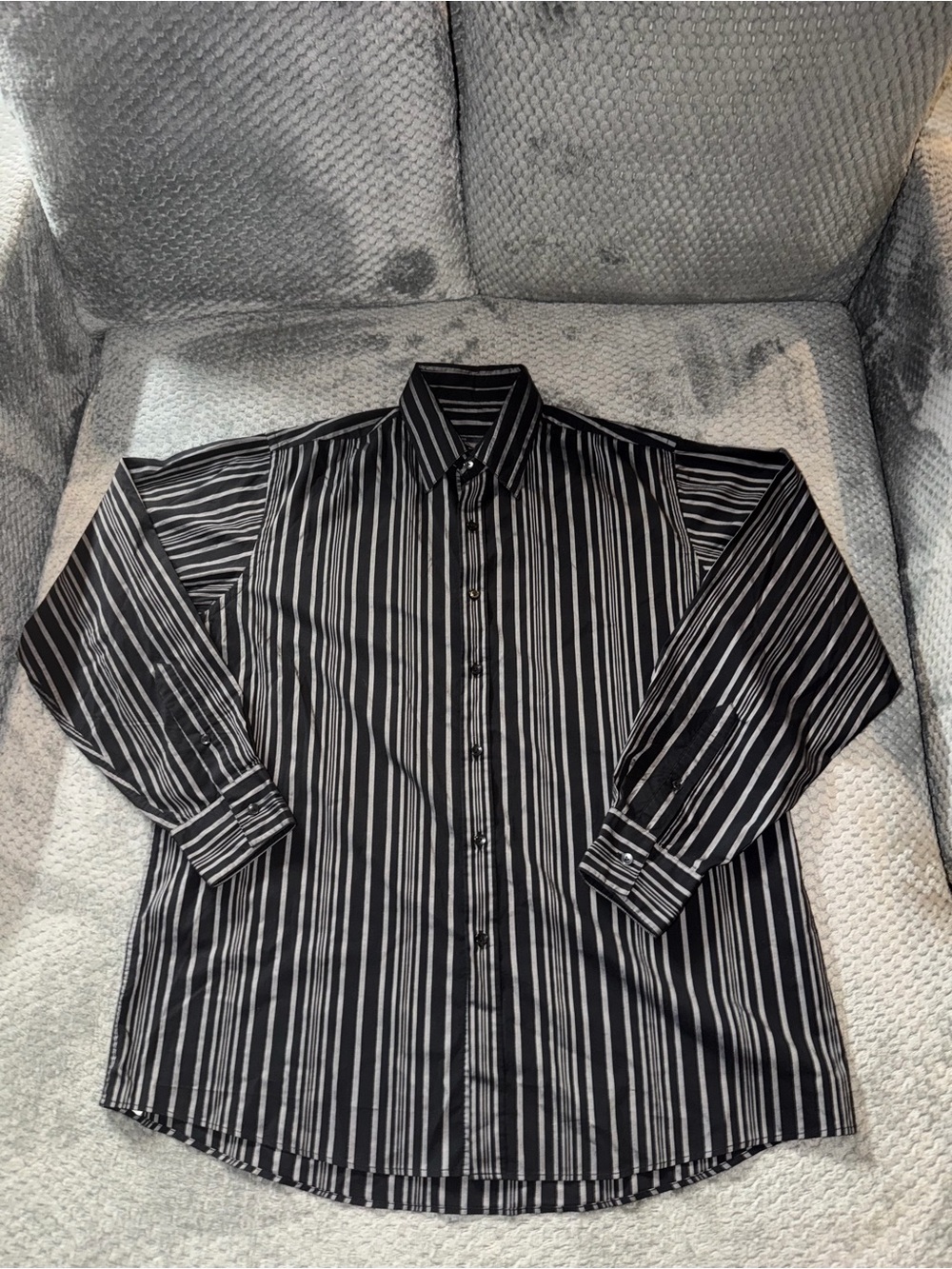 BCBGMaxAzria Black and Gray Vertical Stripe Dress Shirt